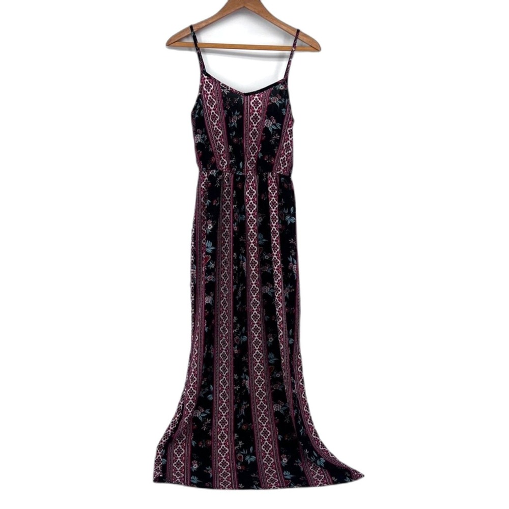 Pink Rose Spaghetti Strap Lightweight Boho Maxi Slip Dress Mixed Print Size‎ SM